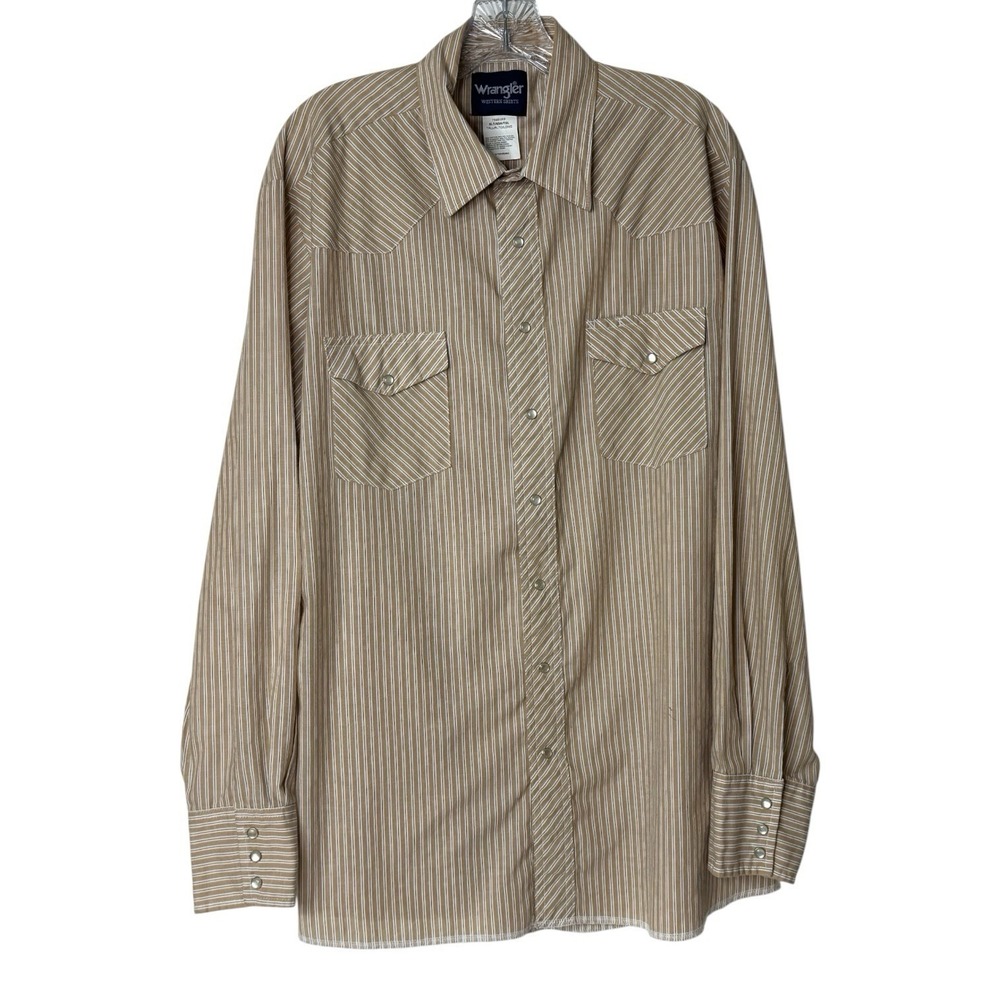 Wrangler Western Shirt Cowboy Rancher Striped Shirt Pearl Snaps‎ Men's XL Tall